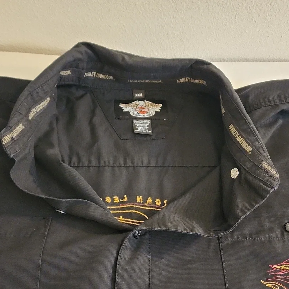 Harley Davidson Button Up Shirt Mens XXXL Black Short Sleeve‎ Casual Biker